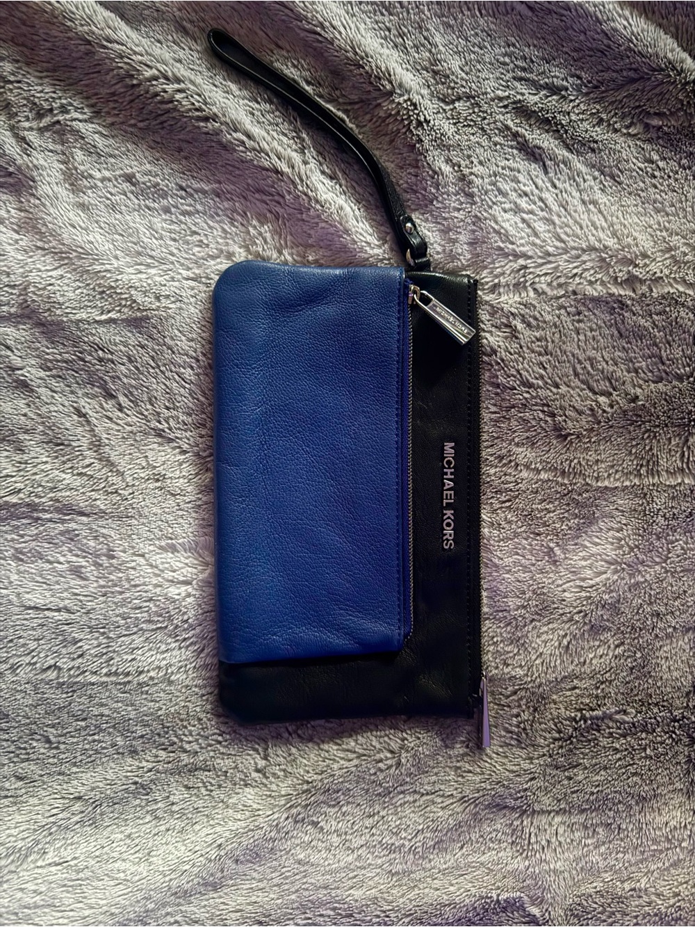 Michael Kors Blue and Black Leather Wristlet Clutch